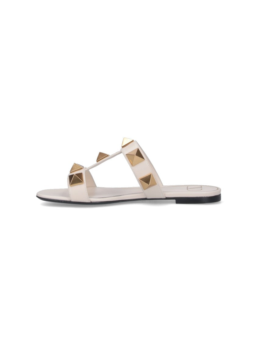 Valentino Garavani Flat Sandals With Pyramid Gold Studs