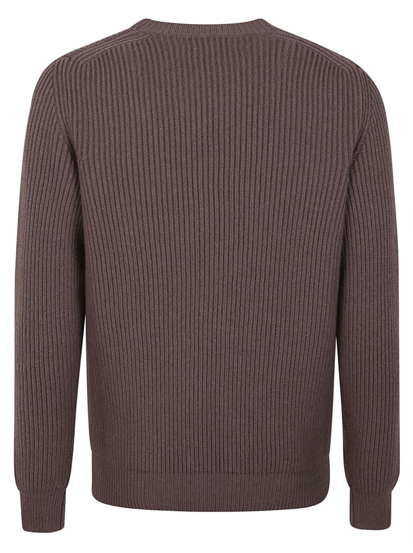 Mc George Textured Ribbed Wool Sweater With Classic Crew Neckline