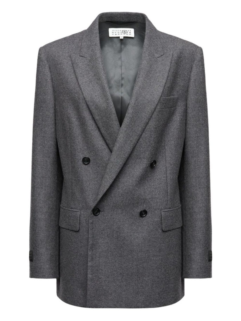 Mm6 By Maison Margiela Double-Breasted Medium Grey Jacket With Elegant Tailoring