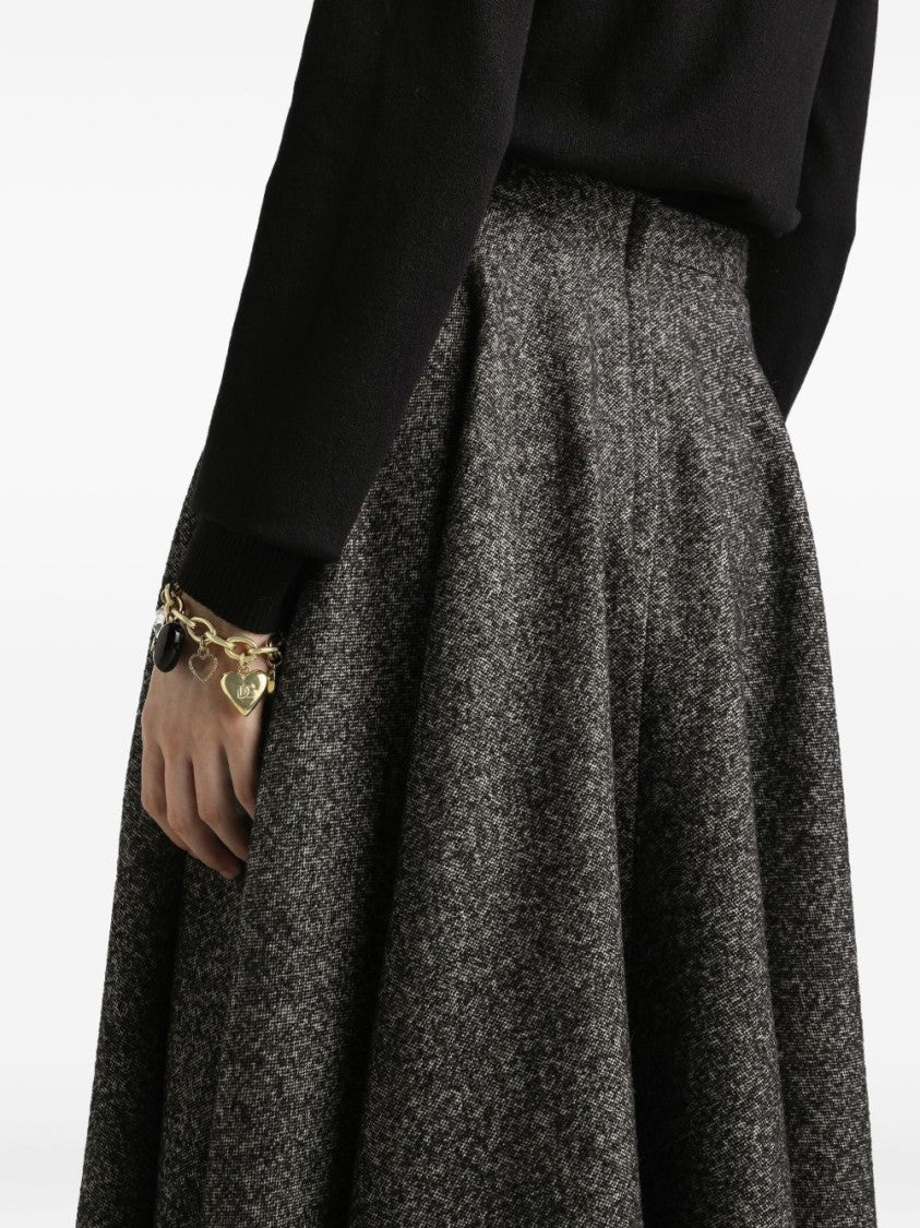 Dolce & Gabbana Flared Polka Dot Midi Skirt In Textured Wool Blend