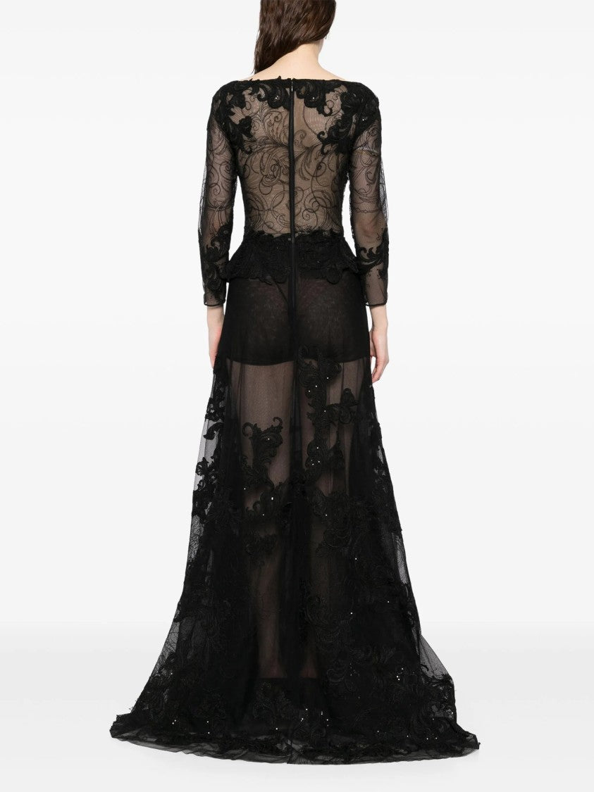 Saiid Kobeisy Jet Black Embroidered Long Dress With A-Line Silhouette