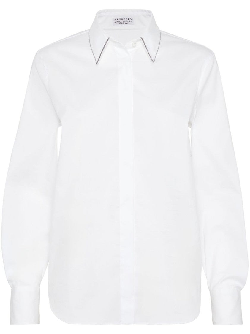 Brunello Cucinelli White Cotton Shirt With Stretch Design
