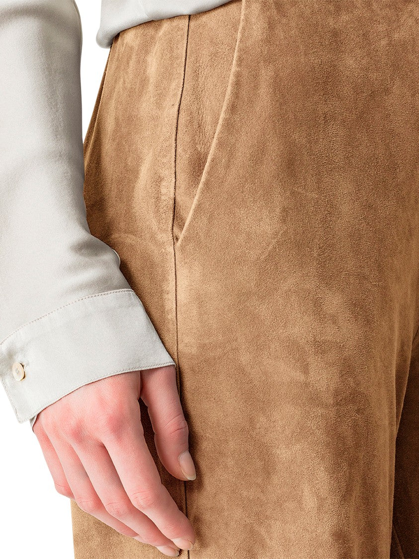 Forte Forte Light Suede Wide-Leg Trousers With High Waist And Seam Detailing