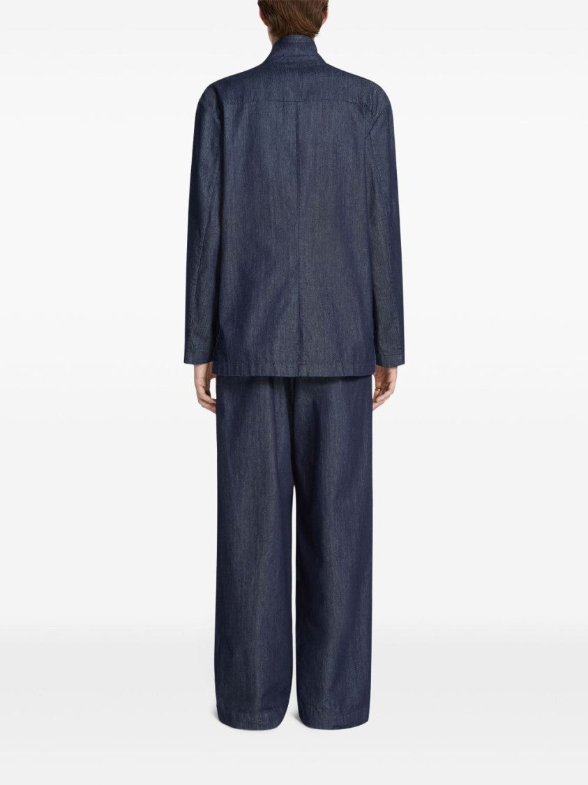 Dries Van Noten Indigo Blue Double-Breasted Denim Blazer