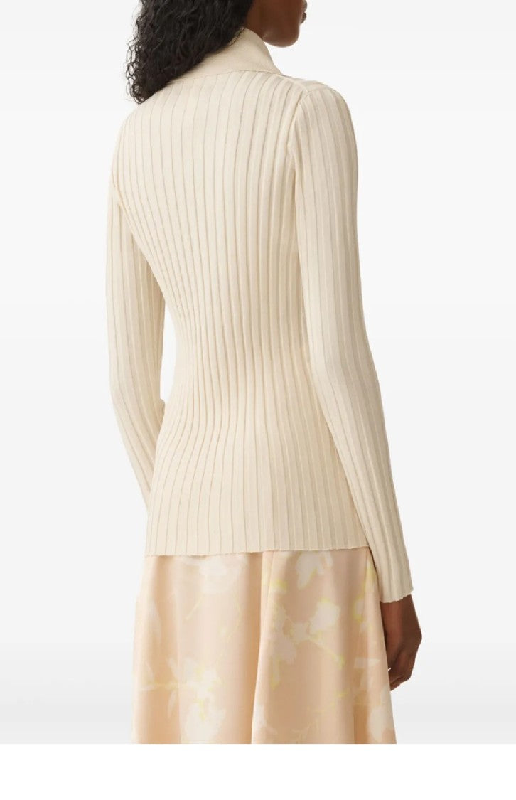 Fabiana Filippi Ribbed High Collar Top With Button-Down Front