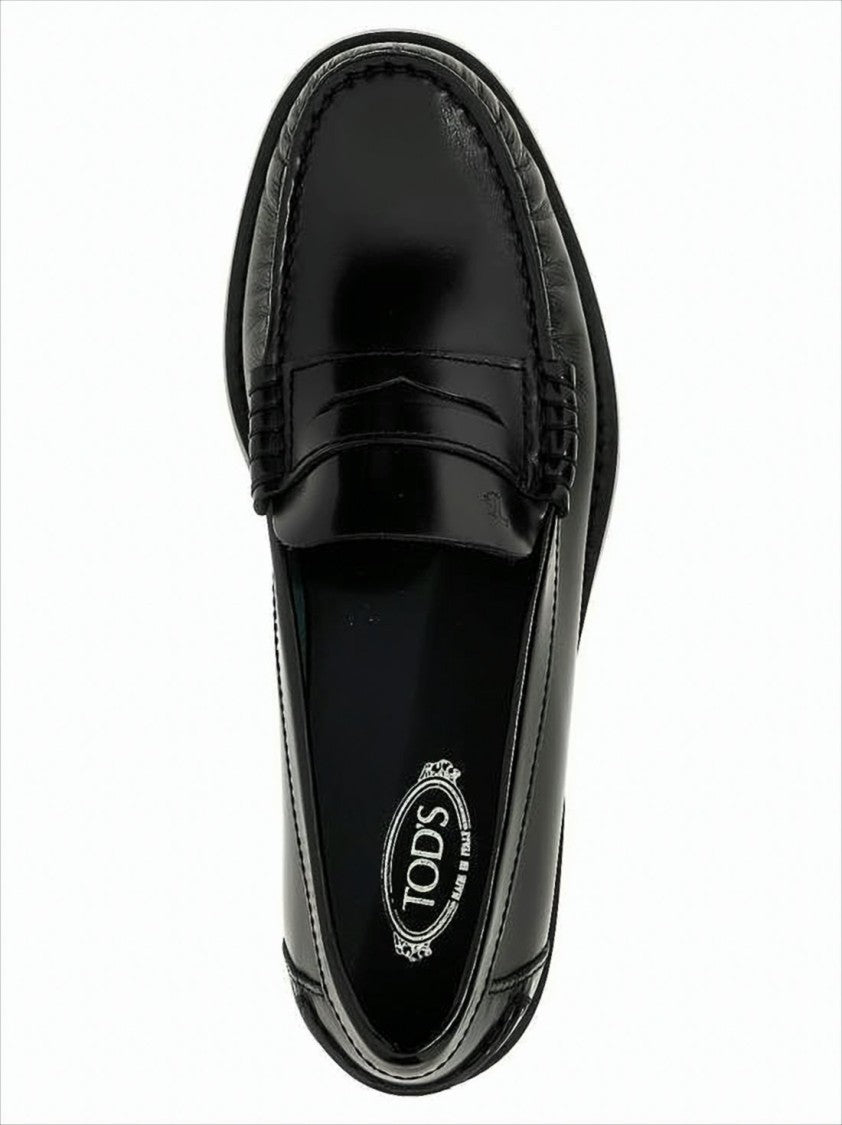 Tod's Calf Leather Penny Strap Loafers With Stacked Heel
