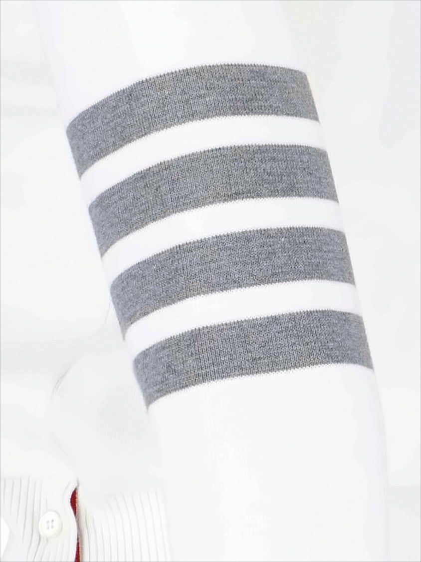 Thom Browne White Knit Sweater With Distinctive Stripes And Button Detail