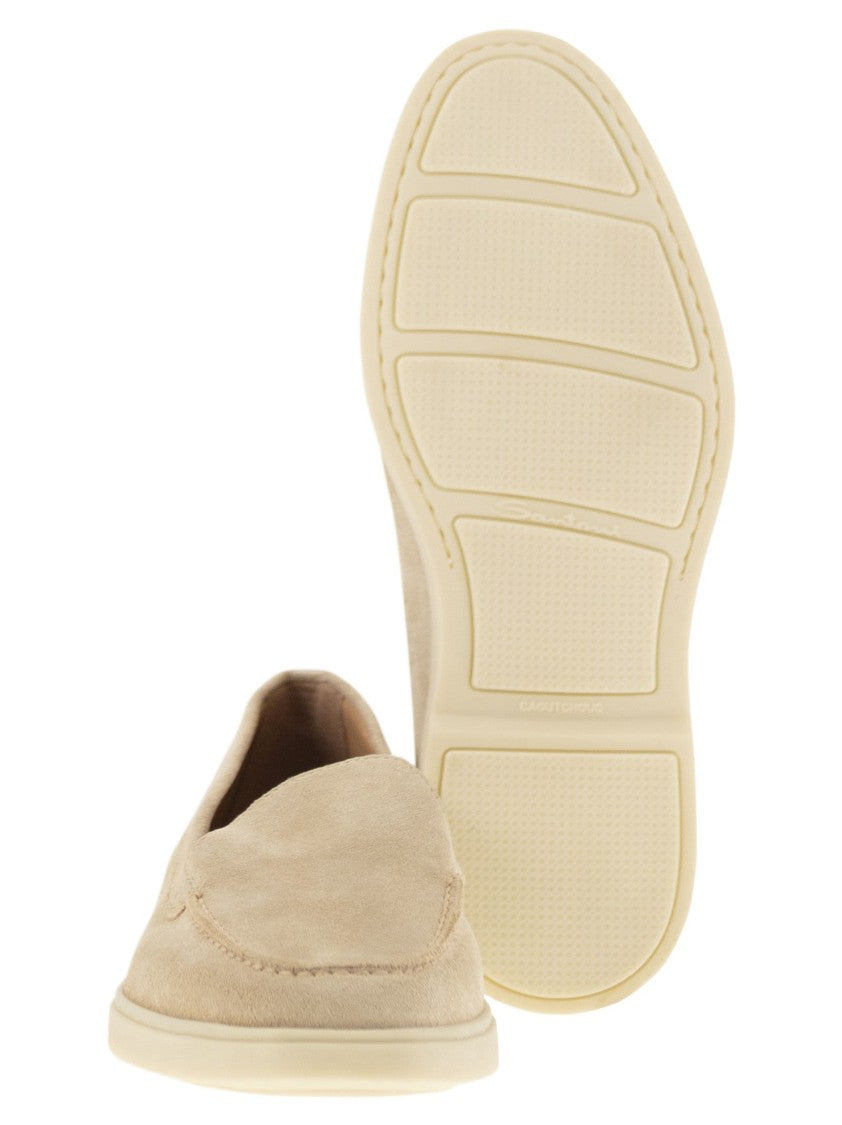 Santoni Nubuck Moccasin With Embossed Logo