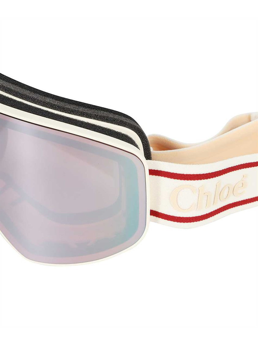 Chloé Oversized White Sunglasses With Reflective Lenses And Sporty Strap