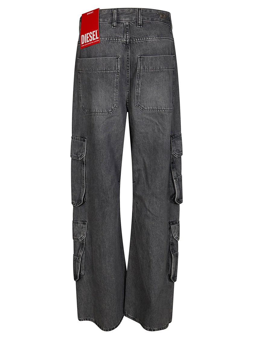 Diesel D-Sire-Cargo-D Grey Cargo Jeans With Low-Rise Waist