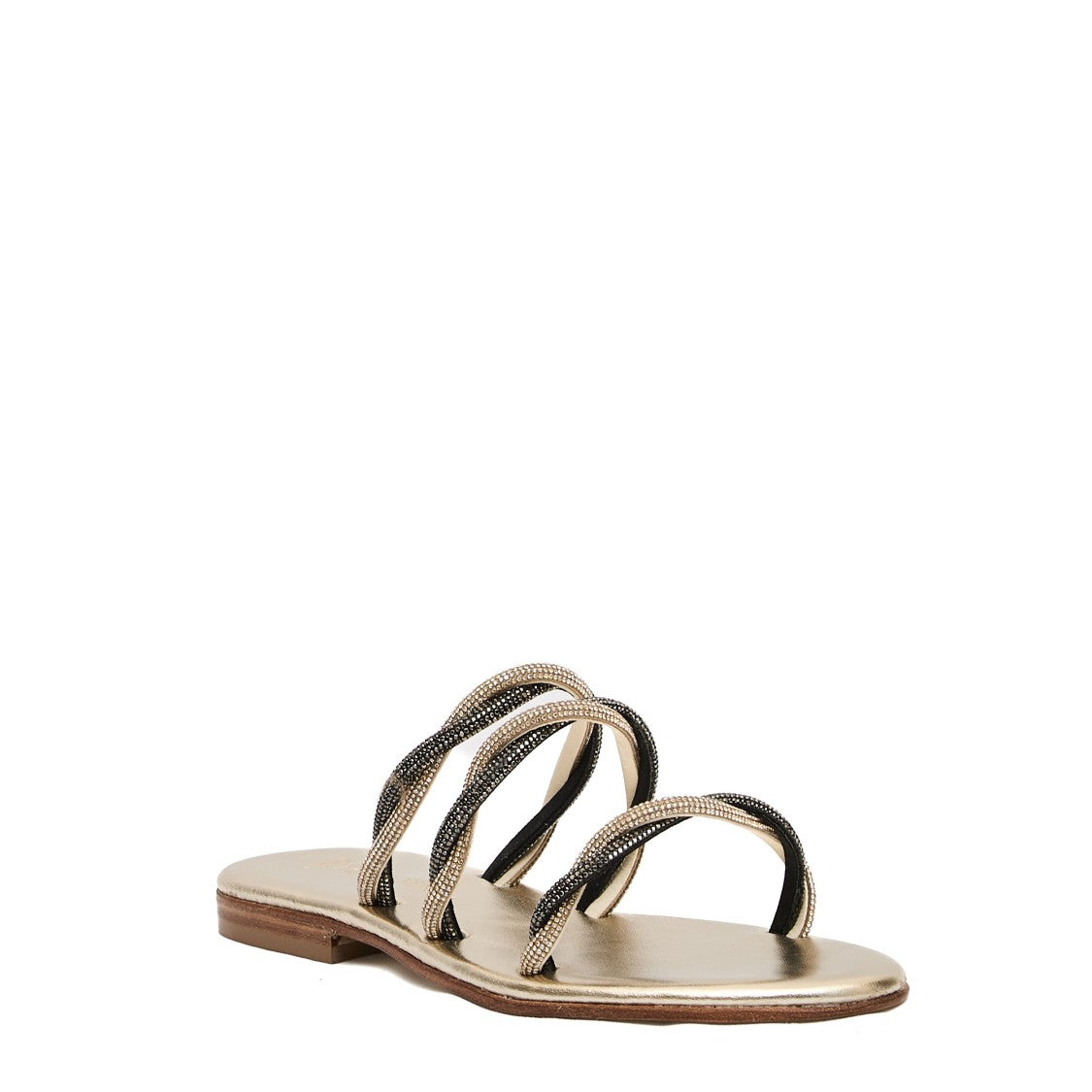 Paola Fiorenza Gold And Black Rhinestone Slipper
