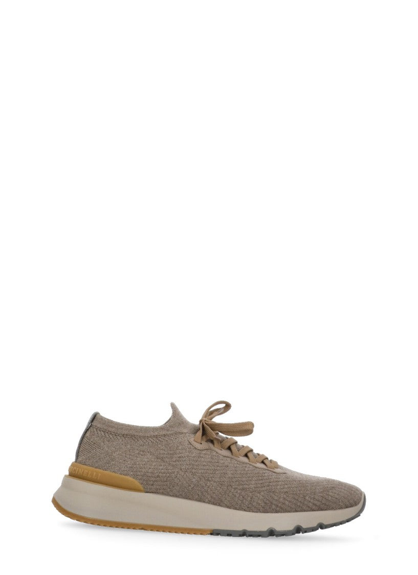 Brunello Cucinelli Wool Knitted Sneakers With Leather Accents