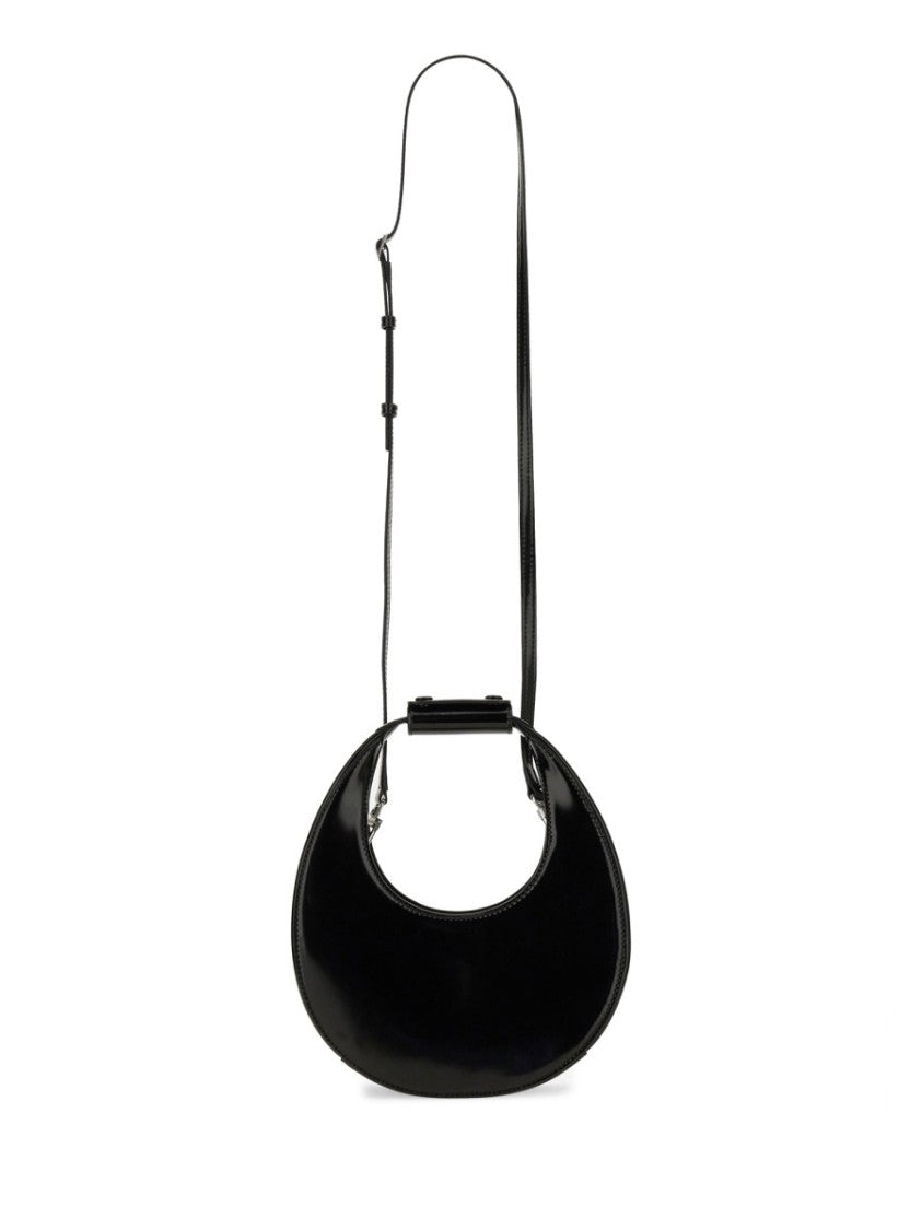 Staud Crescent Moon-Shaped Mini Bag In Polished Black Leather