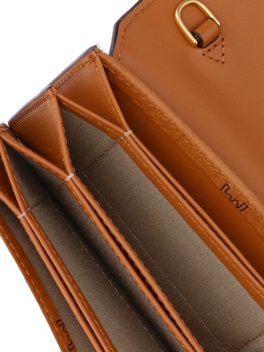 Mcm Logo Print Brown Wallet With Chain Strap