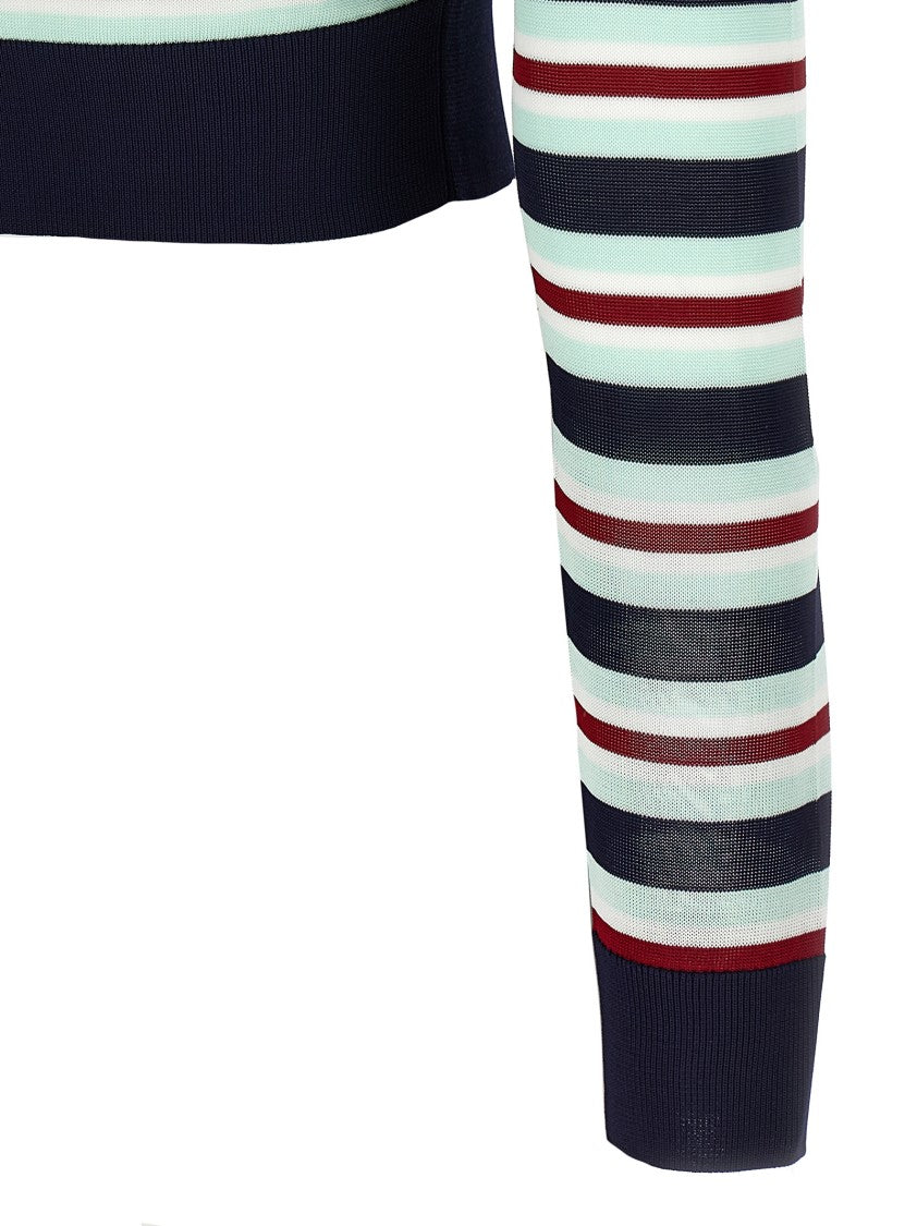 Self-Portrait Navy Striped Viscose Knit' Cardigan