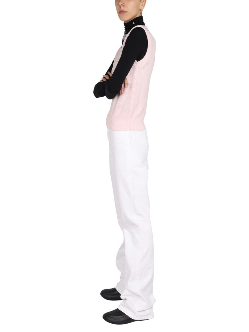 Raf Simons V-Neck Knitted Vest With Ribbed Texture