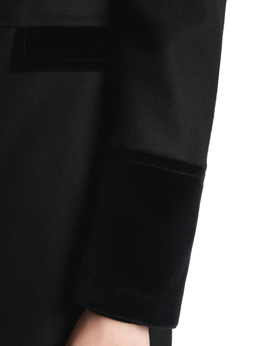 Fay Structured Black Coat With Velvet Accents And High Collar