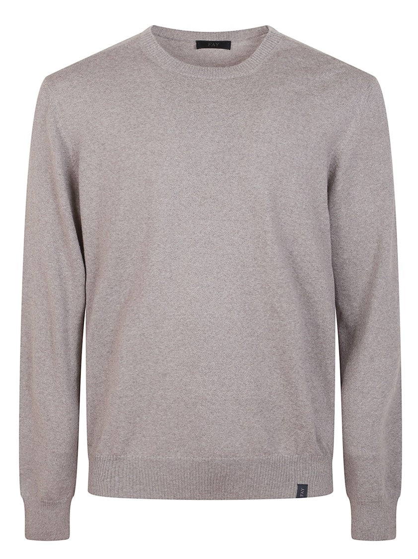 Fay Walnut Virgin Wool Sweater With Iconic Logo Detail