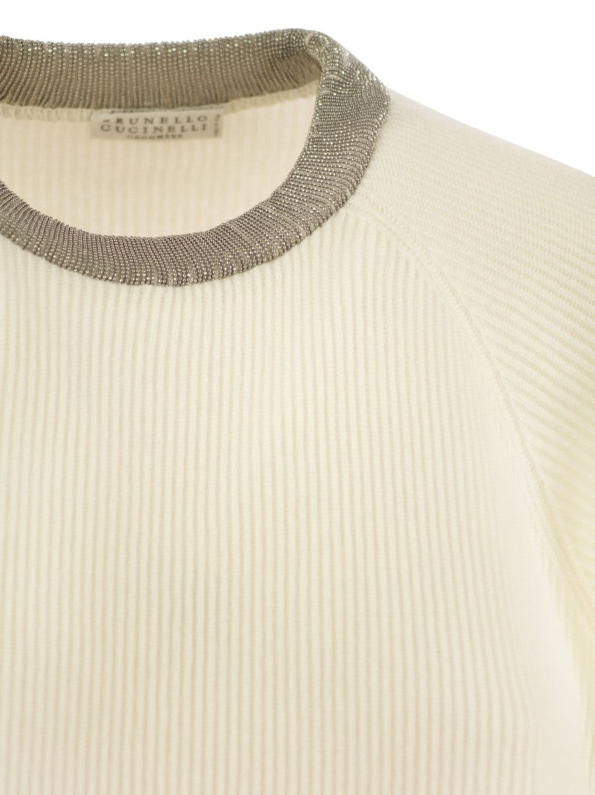 Brunello Cucinelli Ribbed Cashmere Sweater With Necklace