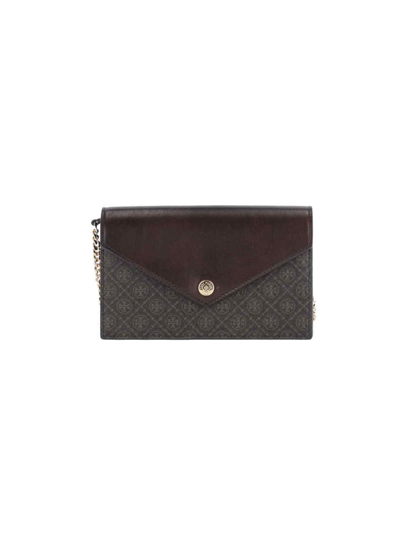 Tory Burch T Monogram Wallet With Chain – Brown