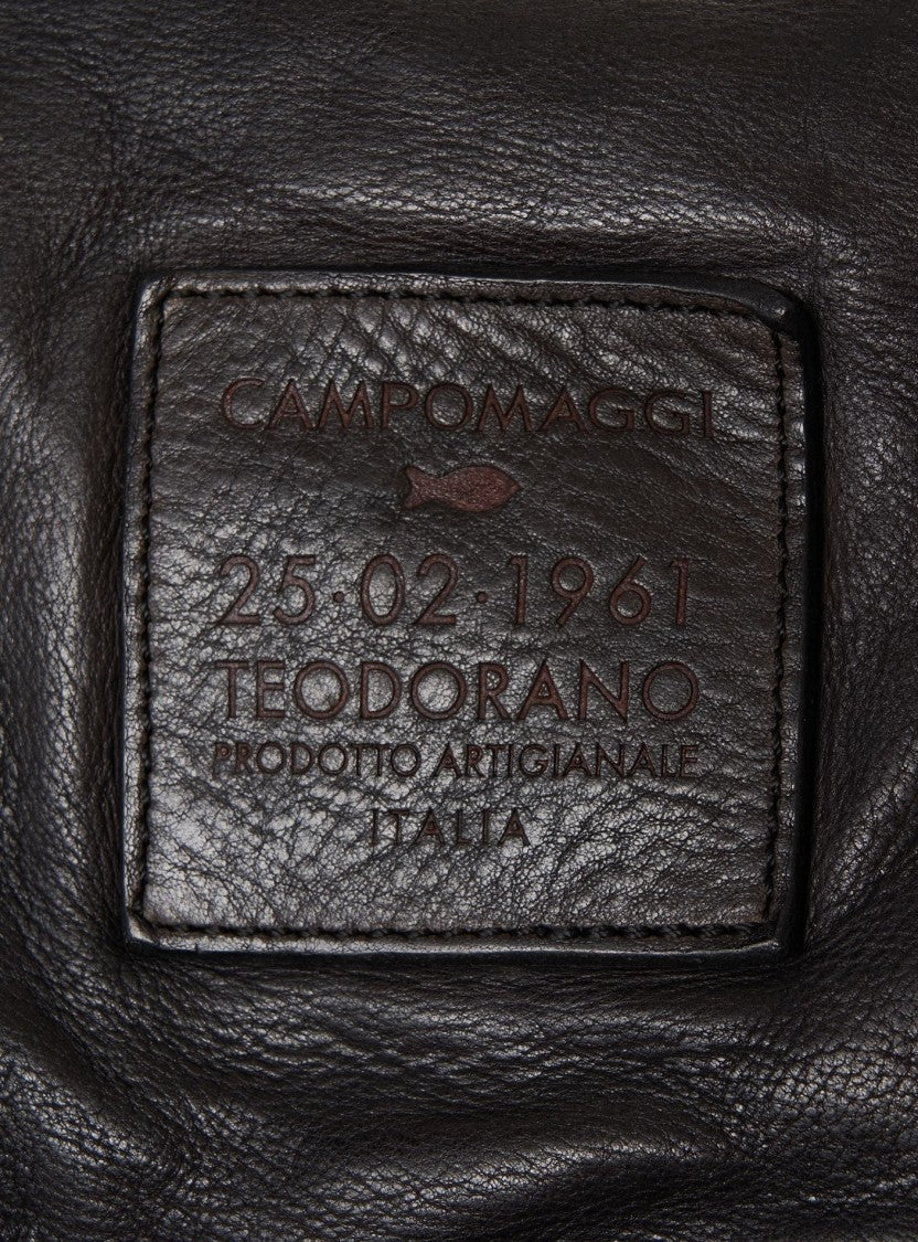 Campomaggi Rectangular Black Leather Work Bag With Multiple Pockets And Versatile Carrying Options