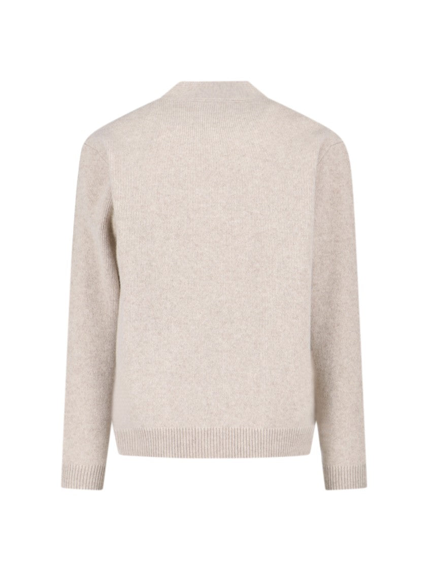 Maison Kitsuné "Fox Head" Cardigan, In Beige Wool