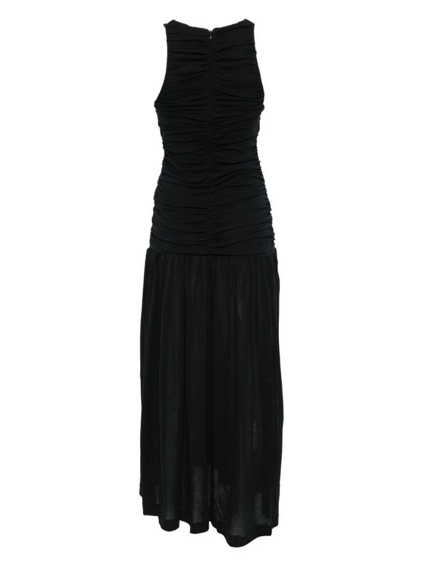 Bite Studios Ruching Detail Black Cotton Long Dress