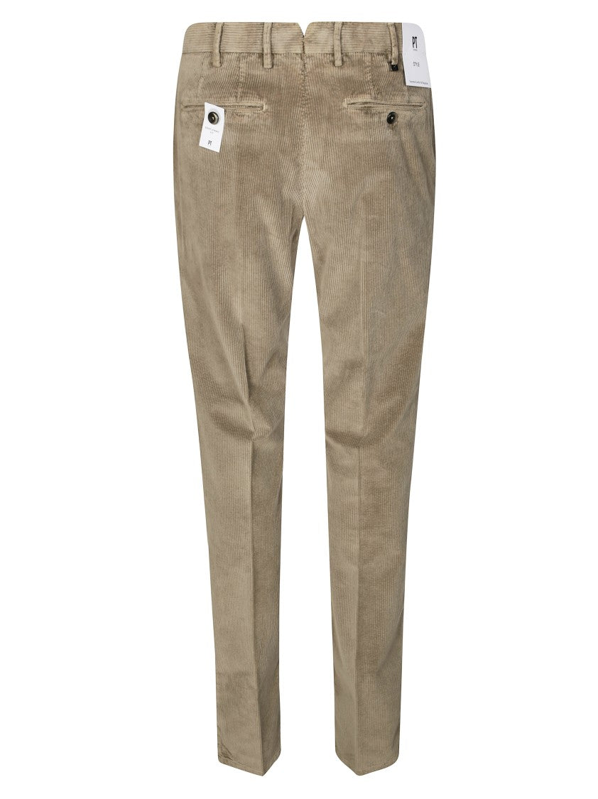 Pt01 Refined Single-Pleat Brown Velvet Trousers
