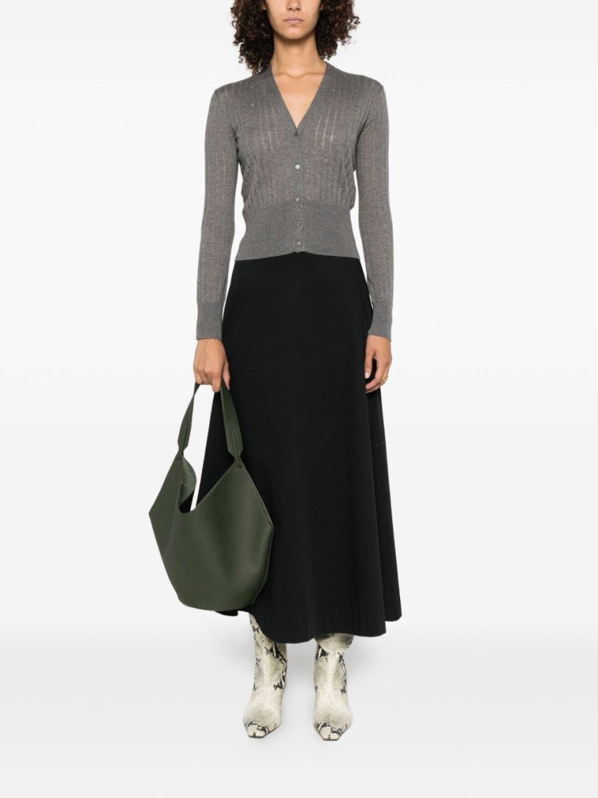 Max Mara V-Neck Cardigan With Embellished Detailing In Silk-Wool Blend
