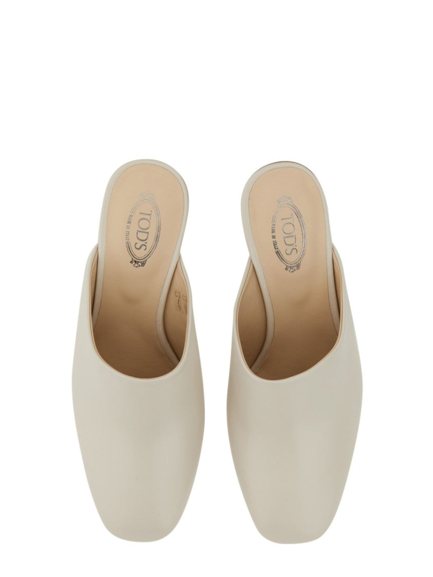 Tod's Backless Calfskin Sandals With Sophisticated Heel