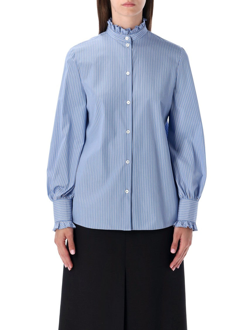 Valentino Garavani Ruffled High Collar Long-Sleeve Blouse