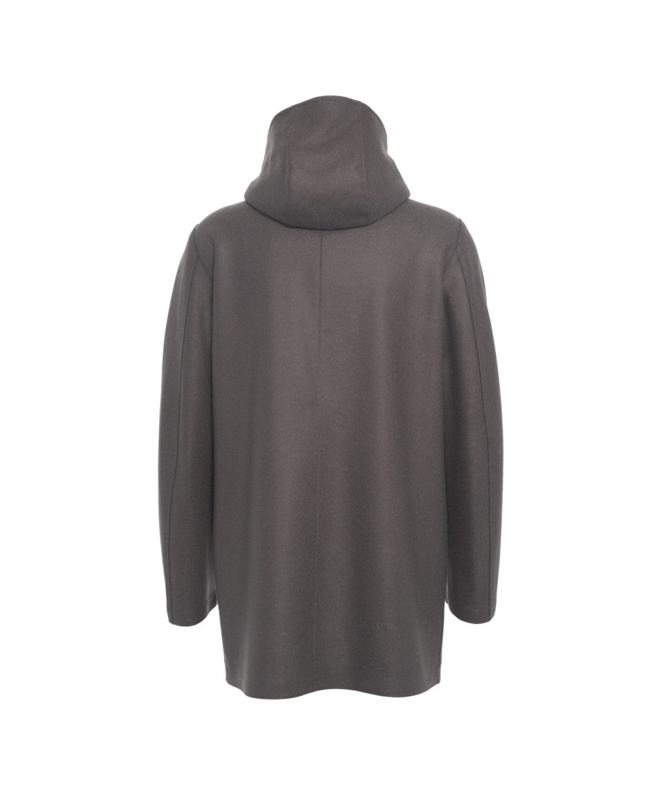 Harris Wharf London Wool Coat With Hood And Concealed Closure