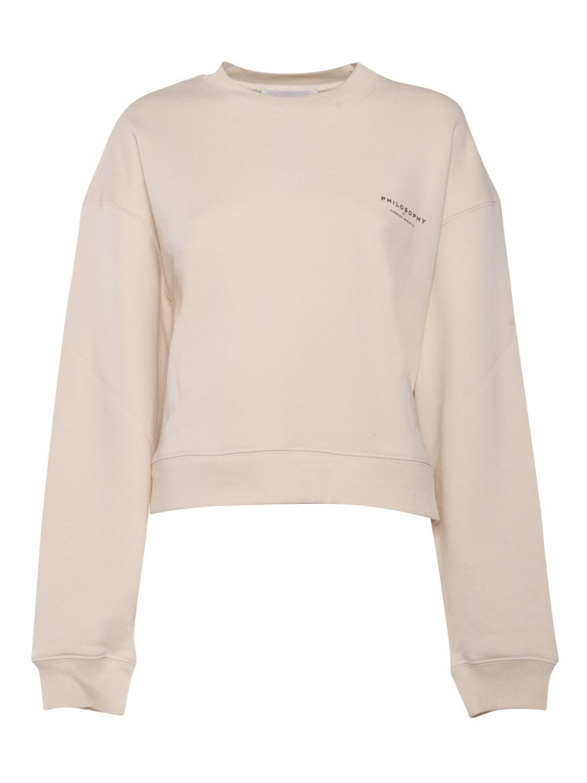 Philosophy Di Lorenzo Serafini Cropped Beige Sweatshirt With Subtle Logo