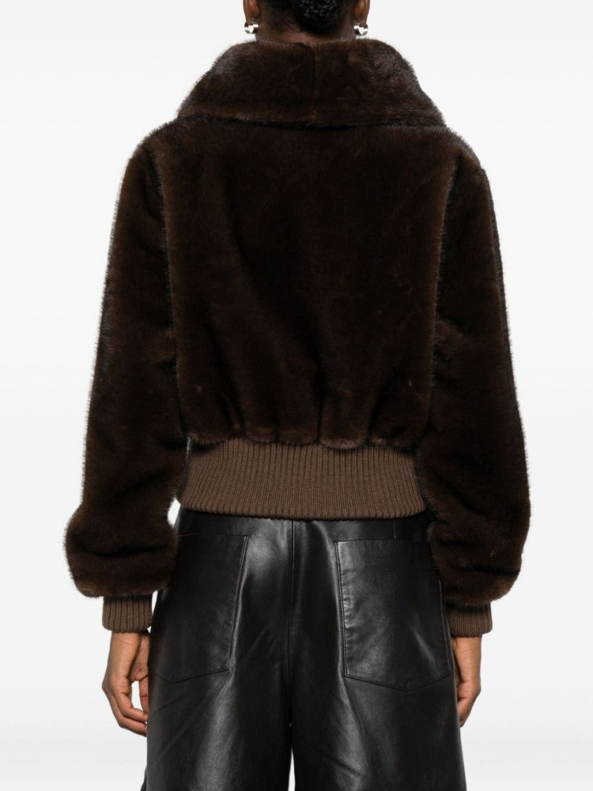 Pinko Cropped Jacket With Plush Faux Fur Texture