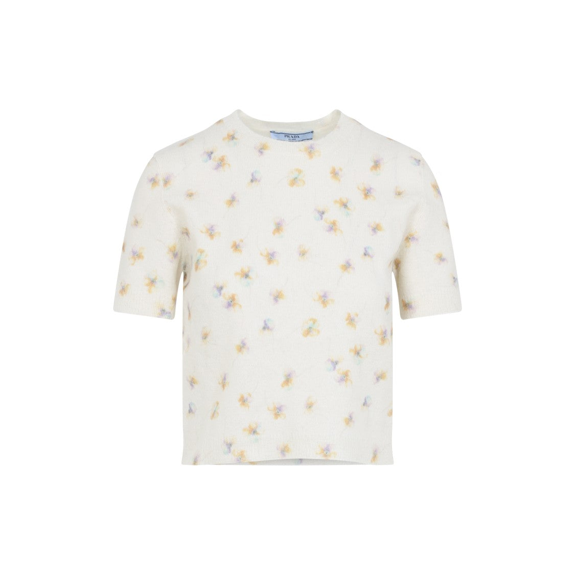 Prada White Wool Pullover With Multicolor Floral Inlay