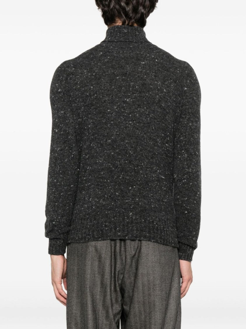 Drumohr Speckled Grey Turtleneck Sweater With Ribbed Cuffs