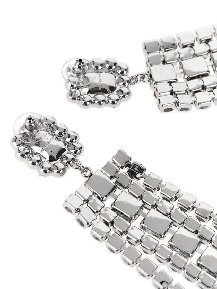 Self-Portrait Rectangular Drop Earrings With Faceted Crystal Accents