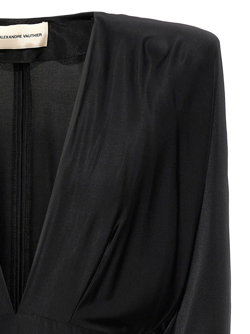 Alexandre Vauthier Structured Black V-Neck Jersey Dress