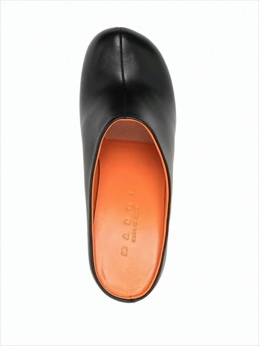 Marni Flared Block Heel Black Leather Mules