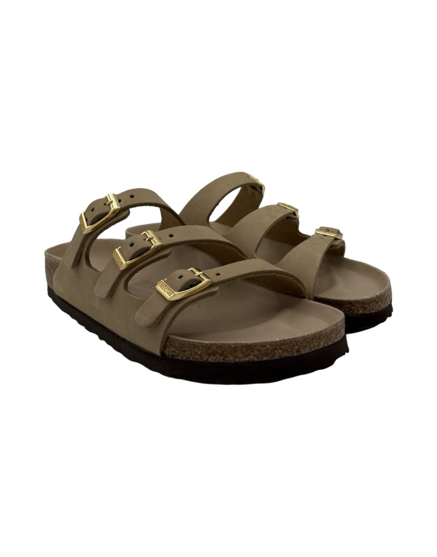 Birkenstock Florida Sandcastle Nubuck Leather Sandals With Adjustable Metallic Buckles