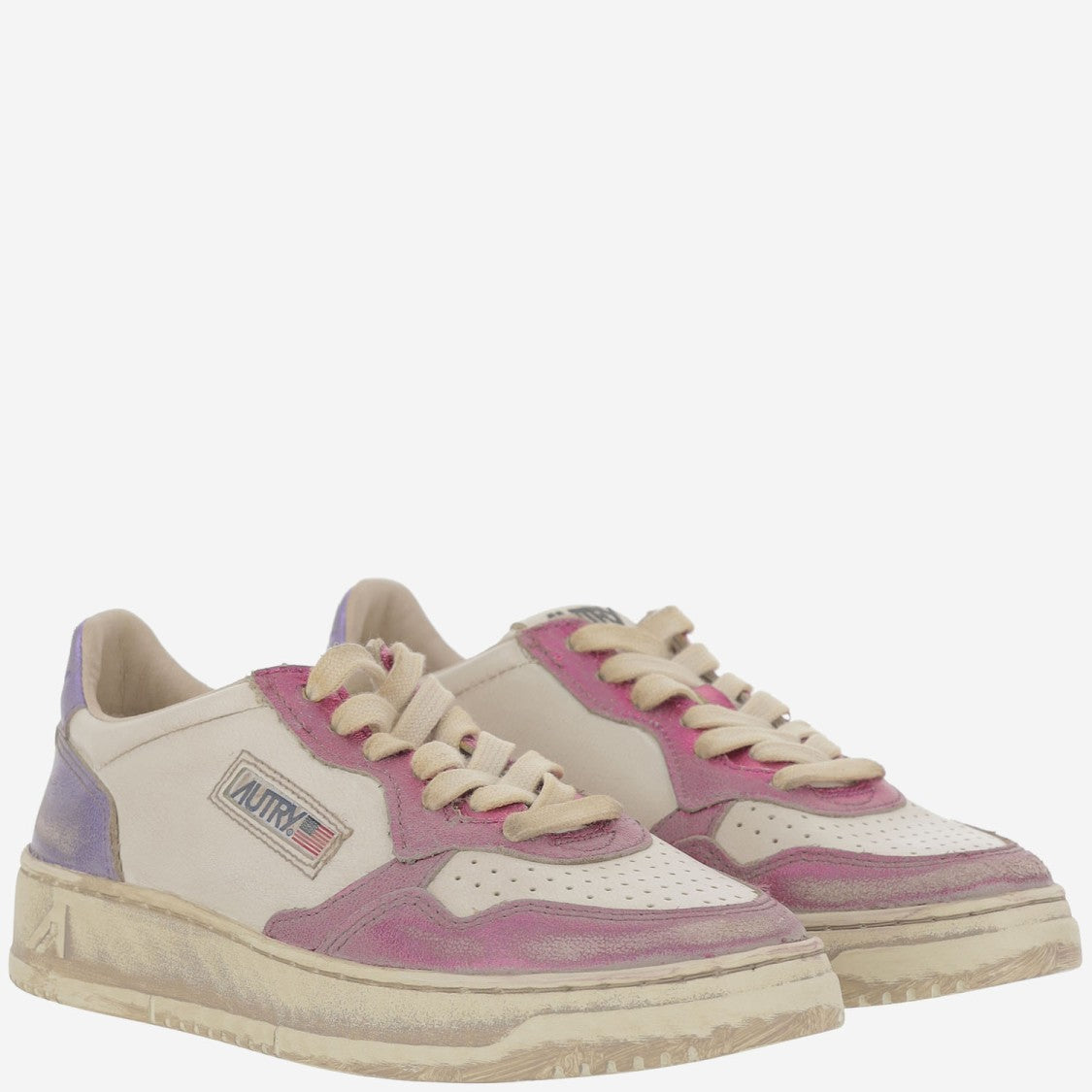 Autry Low-Top Leather Sneakers With Vintage Effect