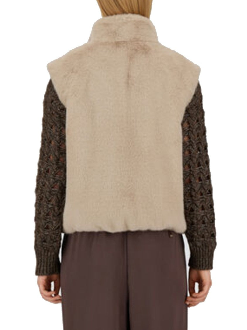Herno Faux Fur Vest With High Collar And Concealed Closure