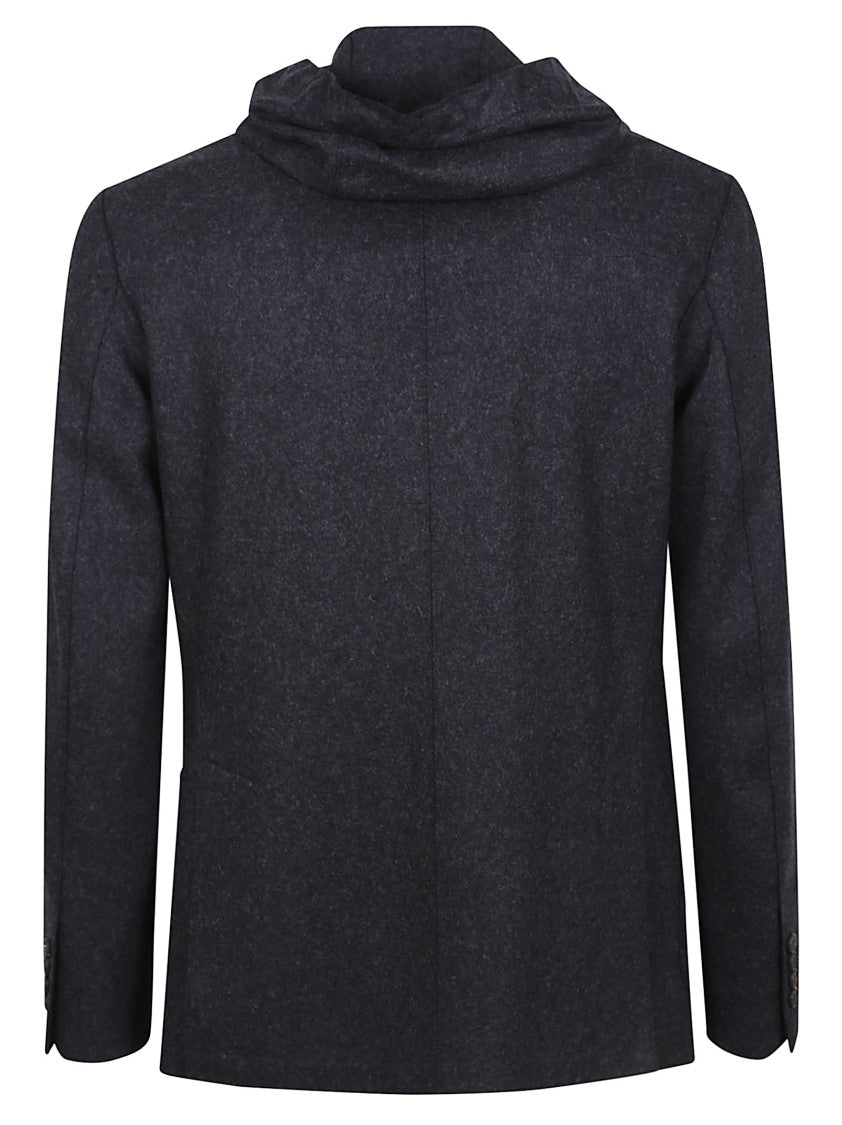 Eleventy Tailored Navy Blue Jacket With Integrated Hood And Contemporary Design