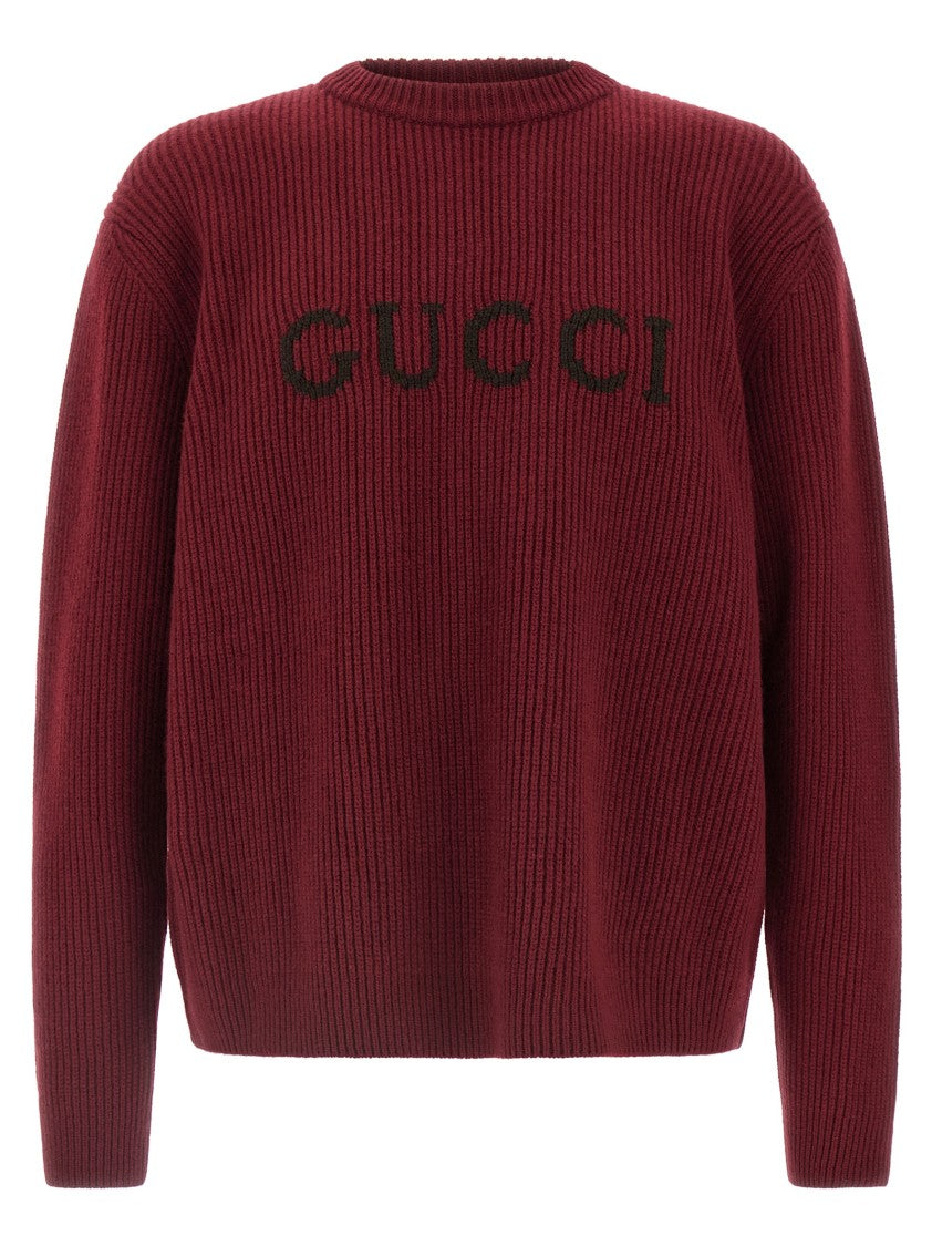 Gucci Intarsia Logo Detail Ribbed Knit Sweater