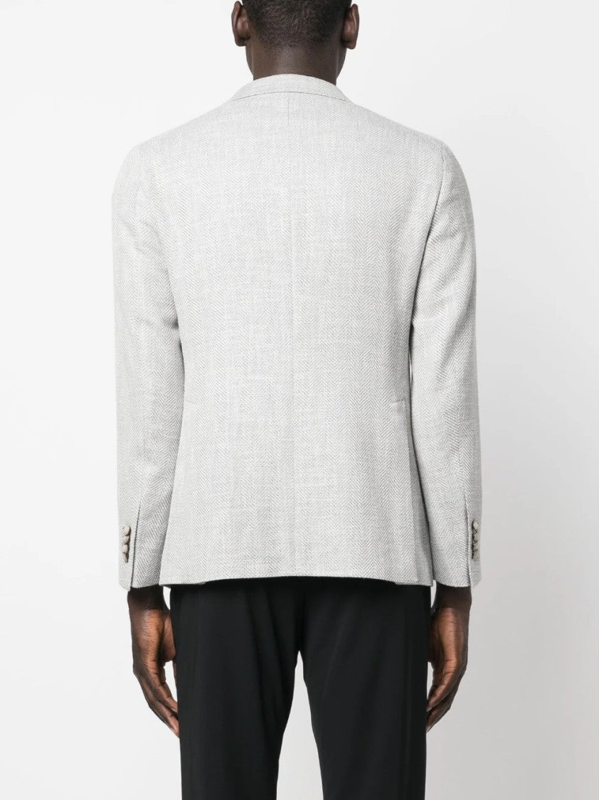 Tagliatore Herringbone Men's Jacket With Fabric Blend And Tailored Fit