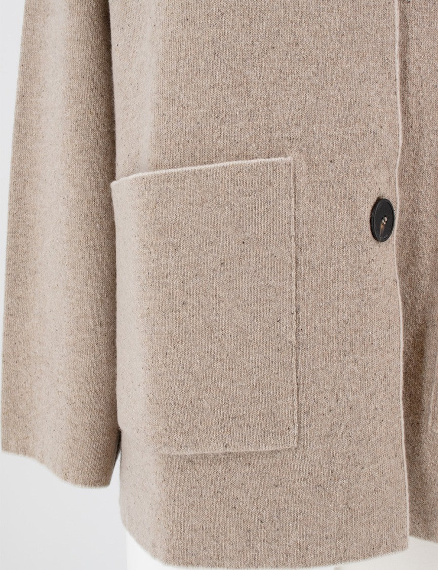 Le Tricot Perugia Boxy Taupe Beige Jacket With Three-Button Closure