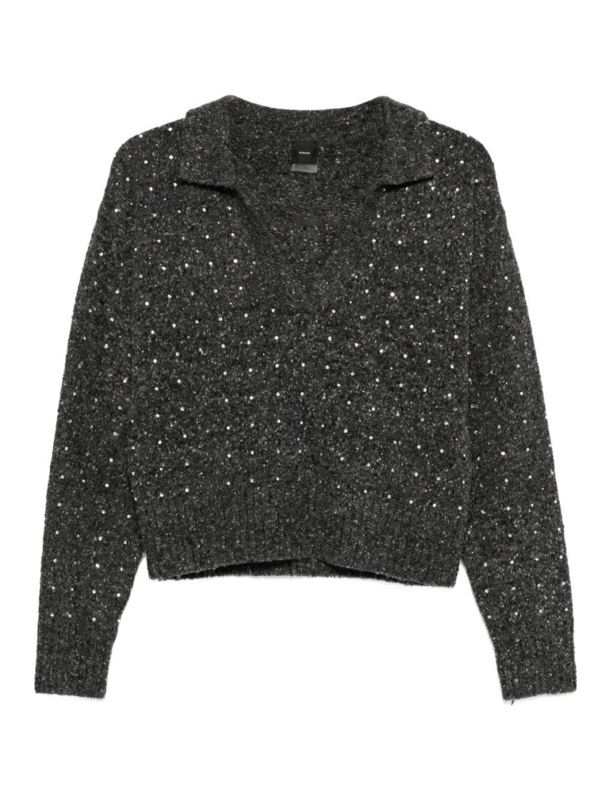 Pinko Textured Knit Top With Deep V-Neckline