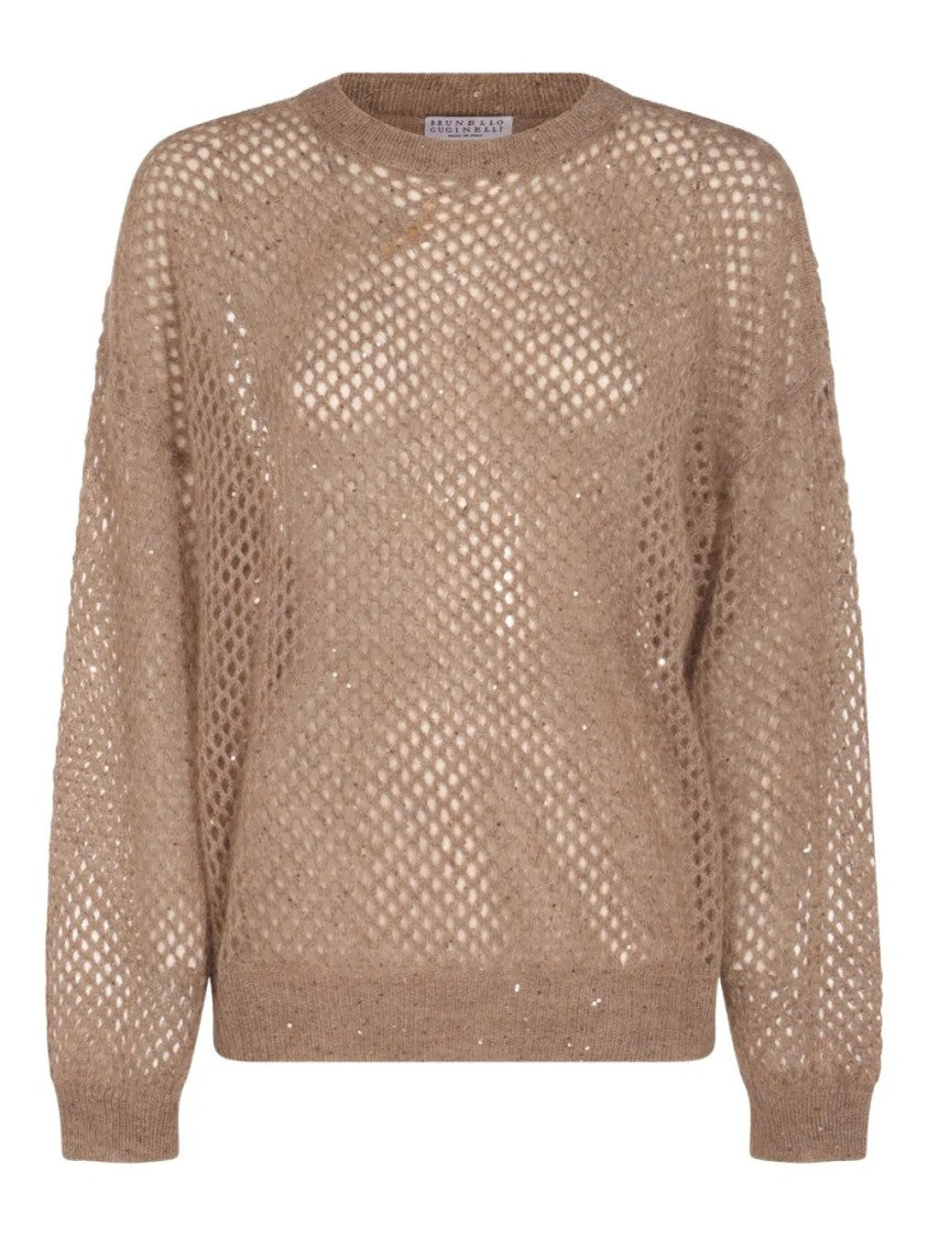 Brunello Cucinelli Open-Knit Sweater With Round Neckline And Shimmery Finish