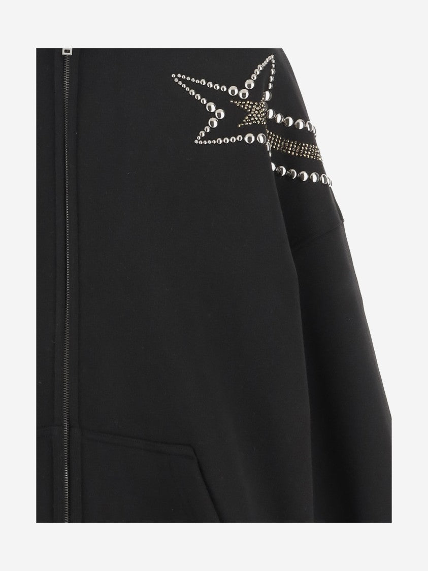 We11 Done Cotton Hoodie With Star Detail And Front Zipper