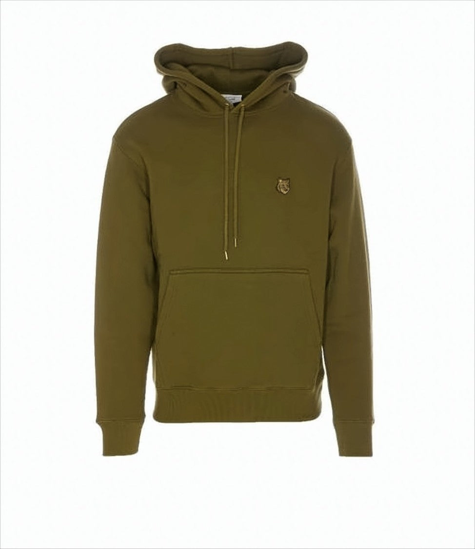 Maison Kitsuné Solid Olive Green Hooded Sweatshirt With Embroidered Logo